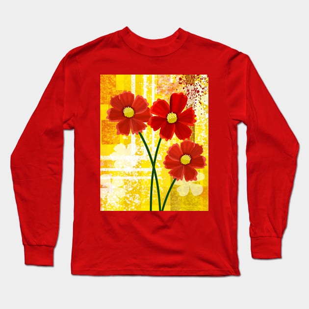 Red Flowers Long Sleeve T-Shirt by Scratch